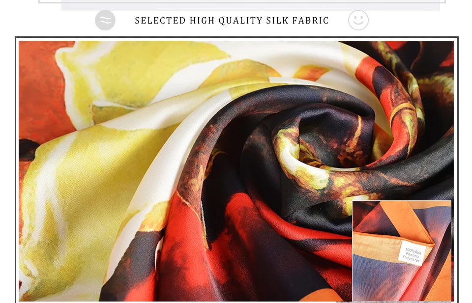 Silk Scarf Shawl Spring Fall Fashion Square Coffee Orange Scarves Foulard Winter Women Headscarves Accessories