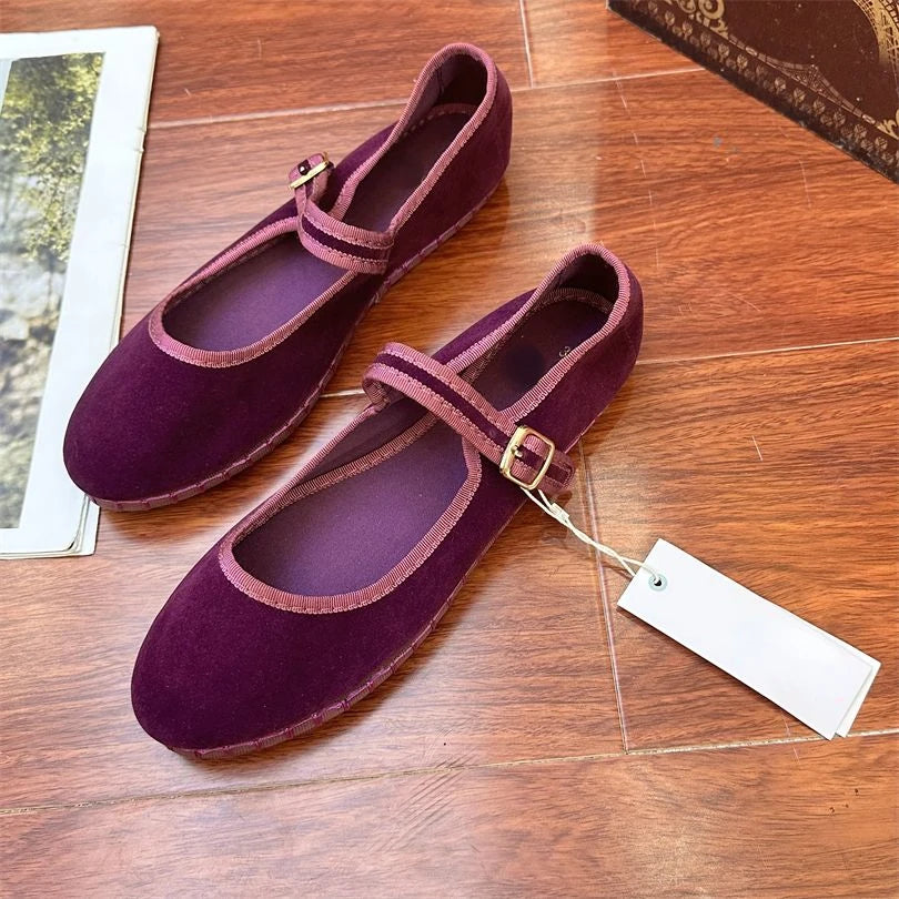 IEKROPOT Women's Mary Janes Flats with Buckle Strap - Casual Canvas Shoes