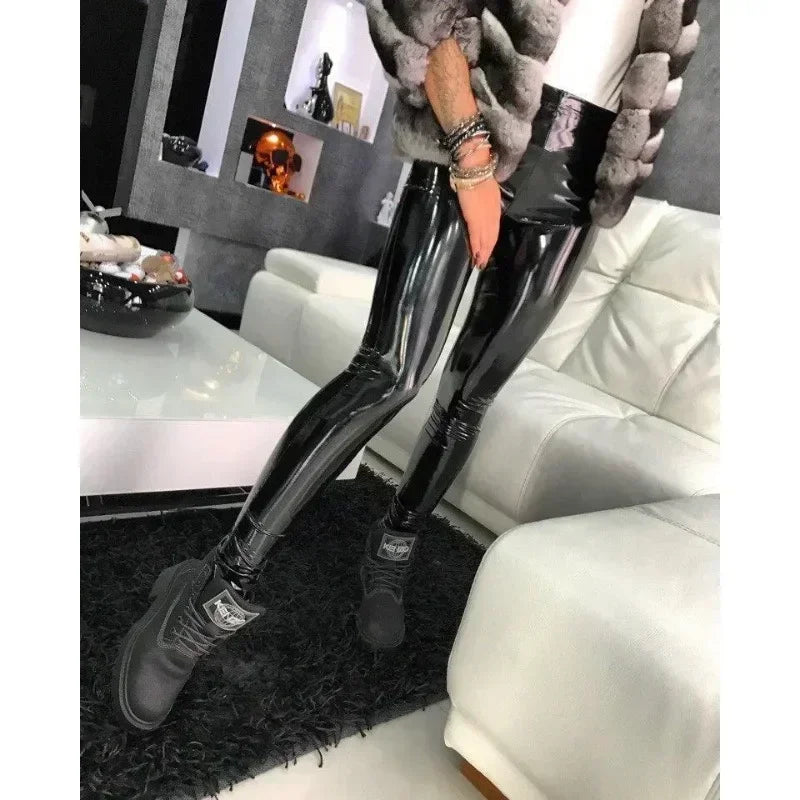 Sexy Black PU Leather Tights Women High Waist Pants High Elastic Slim Fashion Hip Liftting Leggings Skinny Pant