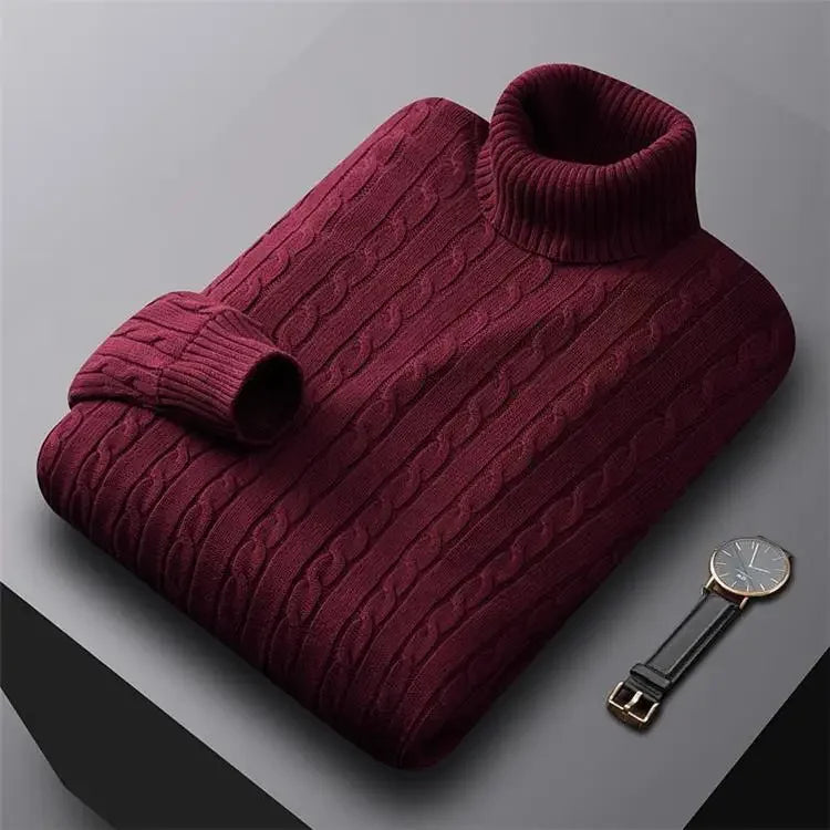 Men's Polo Turtle Neck Sweater Thick Cotton Knitted Top Fleece-Lined And Thickened Warm Bras Soft Winter Jumper