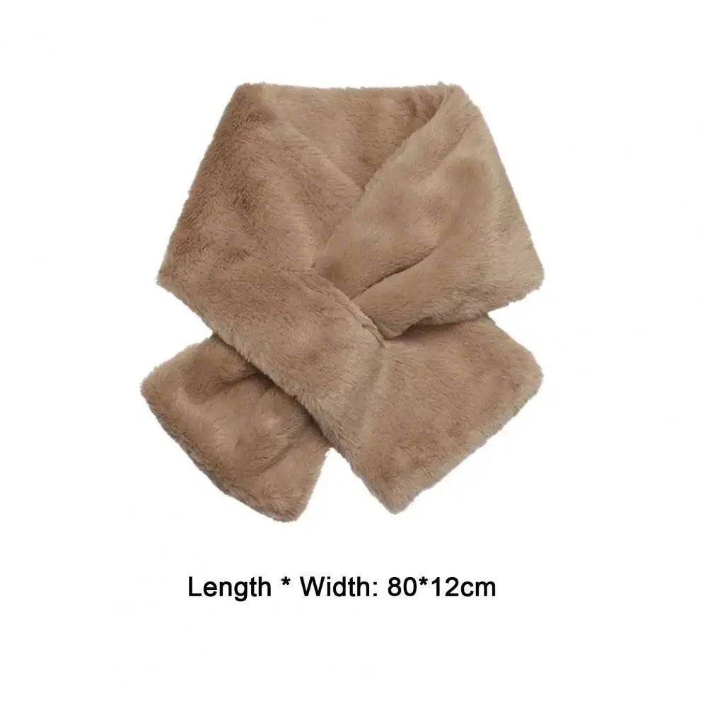 Women Winter Faux Rabbit Fur Cross Collar Solid Colour Thickened Neck Warmer Scarf