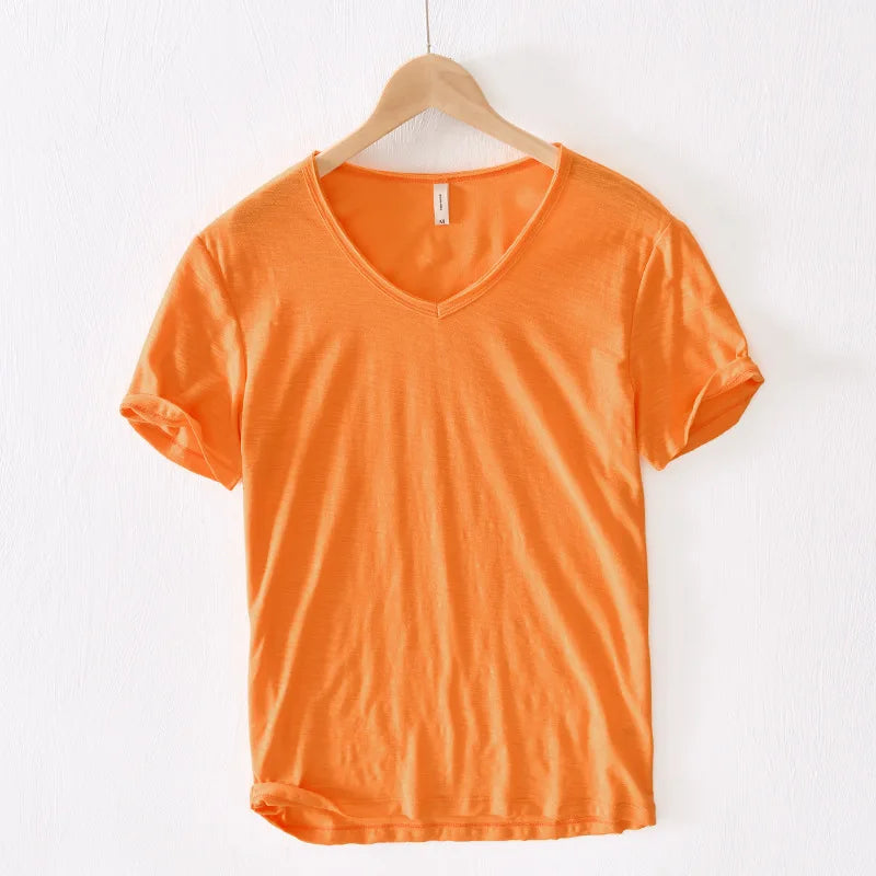 FAVOCENT Men’s V-Neck Bamboo Fiber Cotton-Polyester Casual Tee – Comfortable &amp; Stylish for Summer