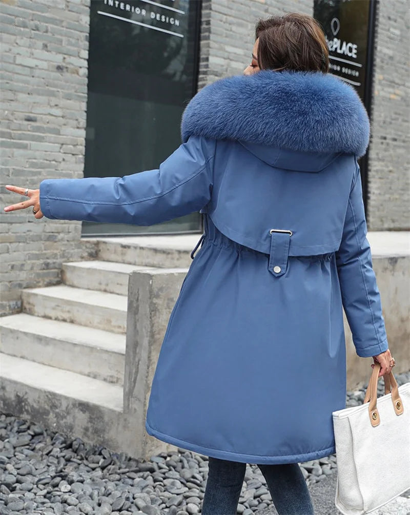 Winter Jacket 2023 New Women's Clothes Long Coat Wool Liner Hooded Jacket Fur Collar Thick Warm Snow Wear