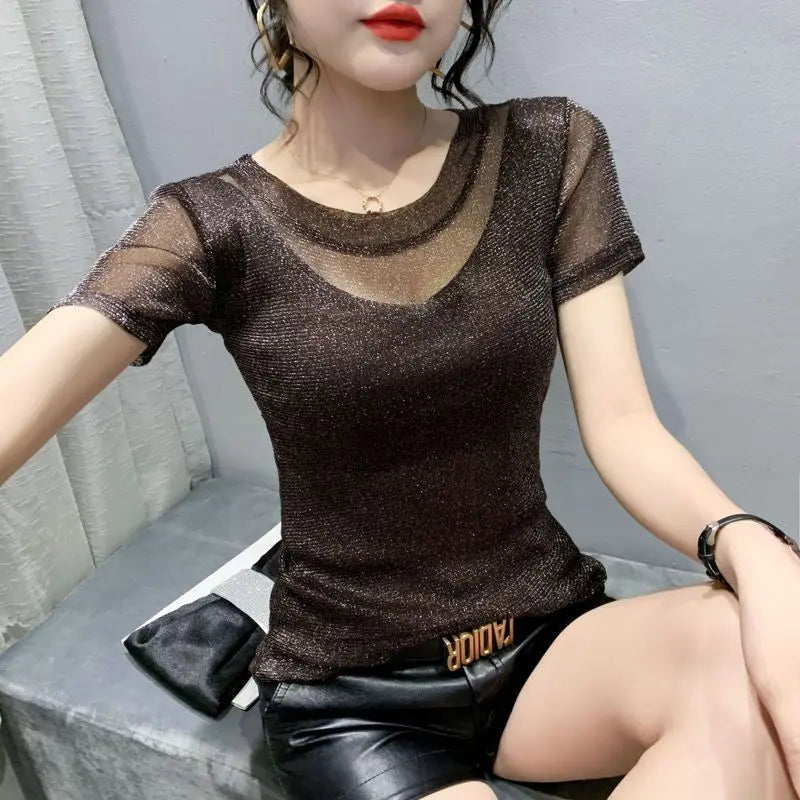 NoEnName_Null Women's Casual O-Neck Summer Tee – Solid Color, Slight Stretch, Short Sleeves