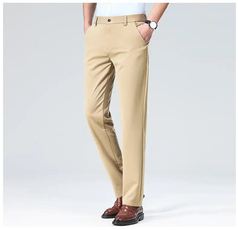 Men's Stretchy Casual Business Pants Spring Summer Breathable Full Length Home Work Trousers