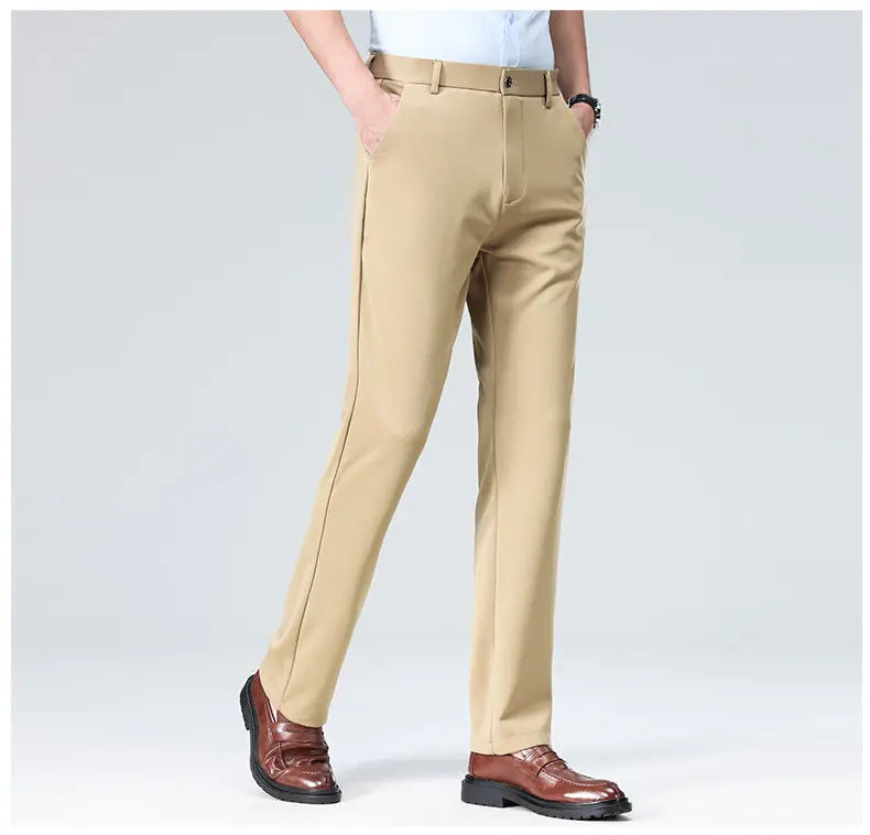 Men's Stretchy Casual Business Pants Spring Summer Breathable Full Length Home Work Trousers