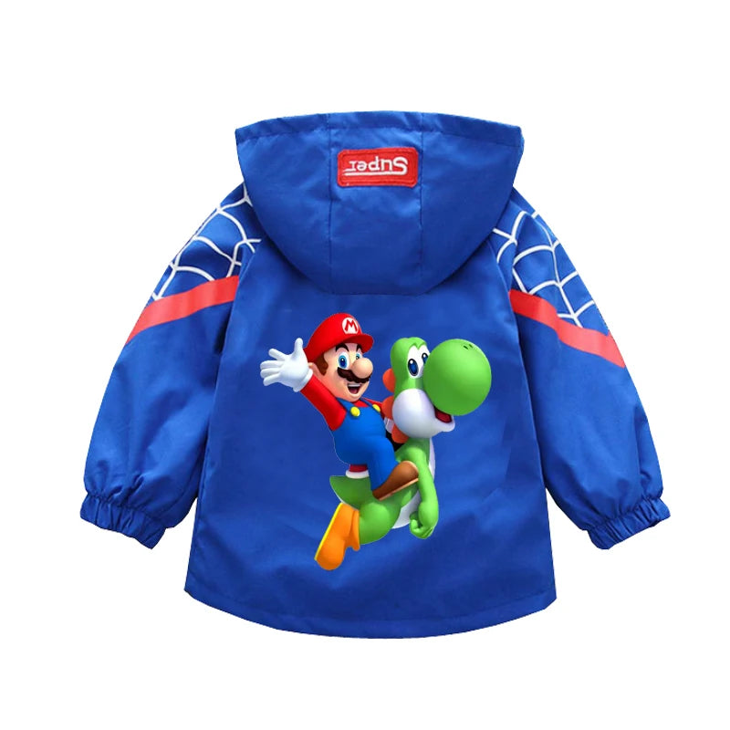 Spring Boys and Girls Cartoon Super Mario Zipper Hoodies Jacket for 1-10 Years
