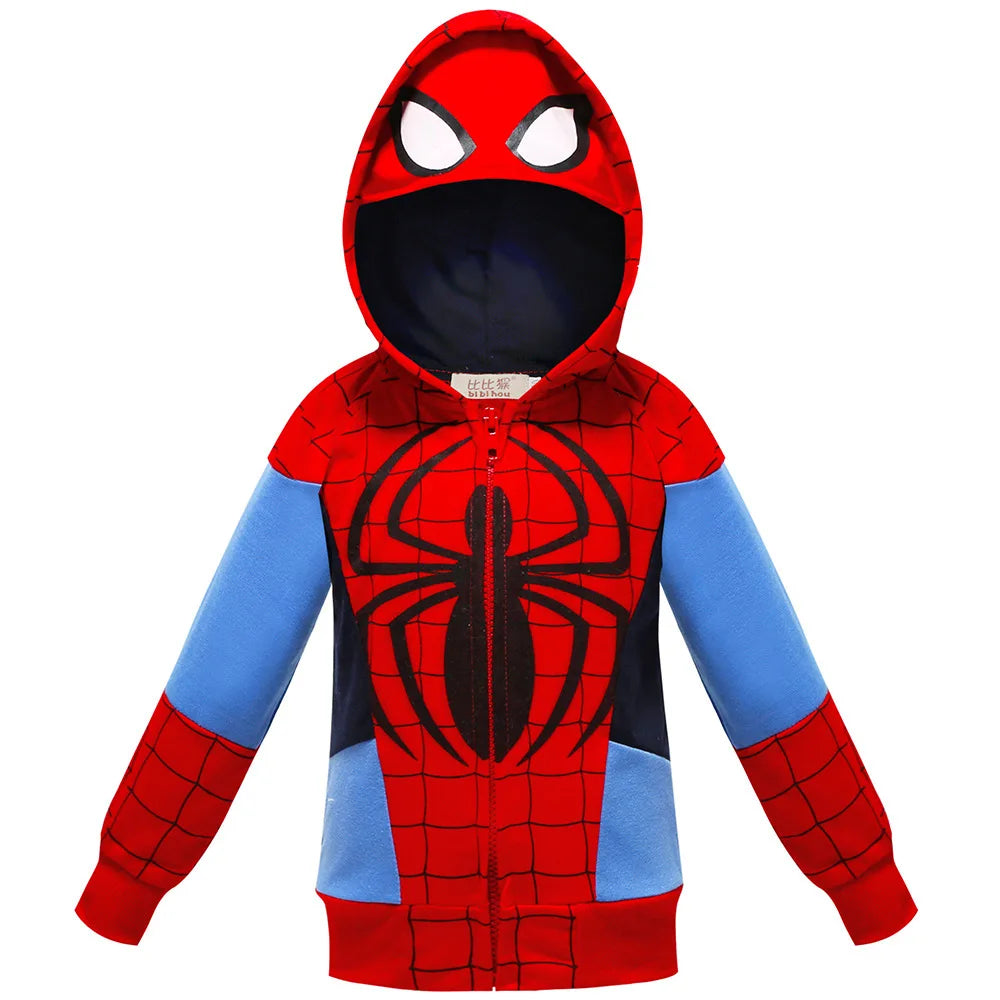 Kids Spiderman Hulk Thor Iron Man Hoodies Cosplay  Cartoon Print Zipper Hooded Jacket for Children