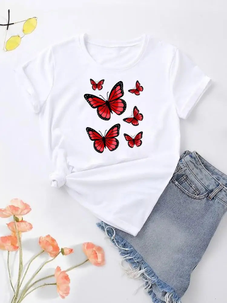 NoEnName_Null Women's Cartoon Print Casual O-Neck T-shirt – Summer Top