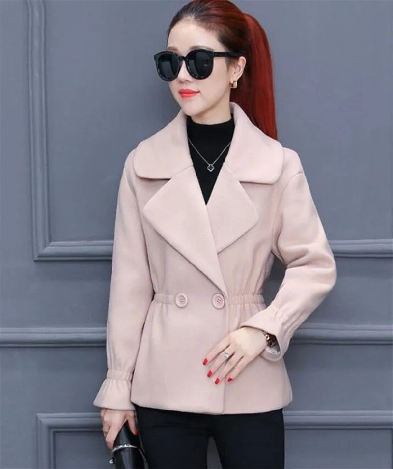 Elegant winter 100% wool Tops Female  coat for Autumn Winter Casual Short Jacket Double-Breasted Outerwear