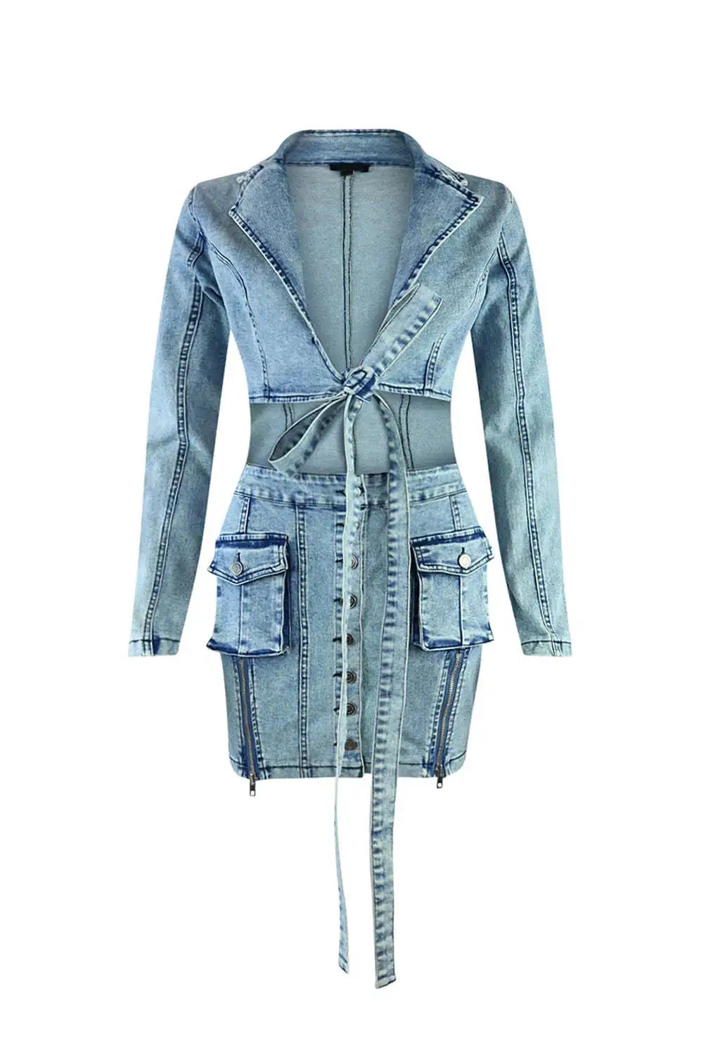 Sexy Denim Jean 2 Piece Skirt Sets Winter Outfits women's  Jackets and skirts