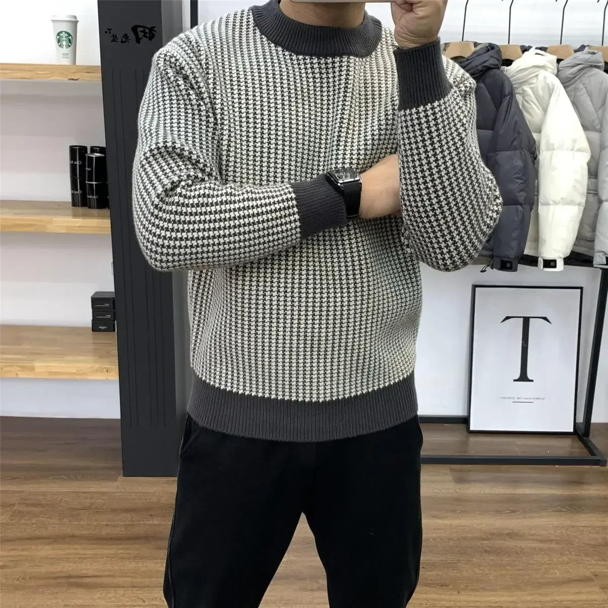 Man Round Collar jumper for Men Pullovers Crewneck Black Spring Autumn Designer Luxury versatile Elegant outfit