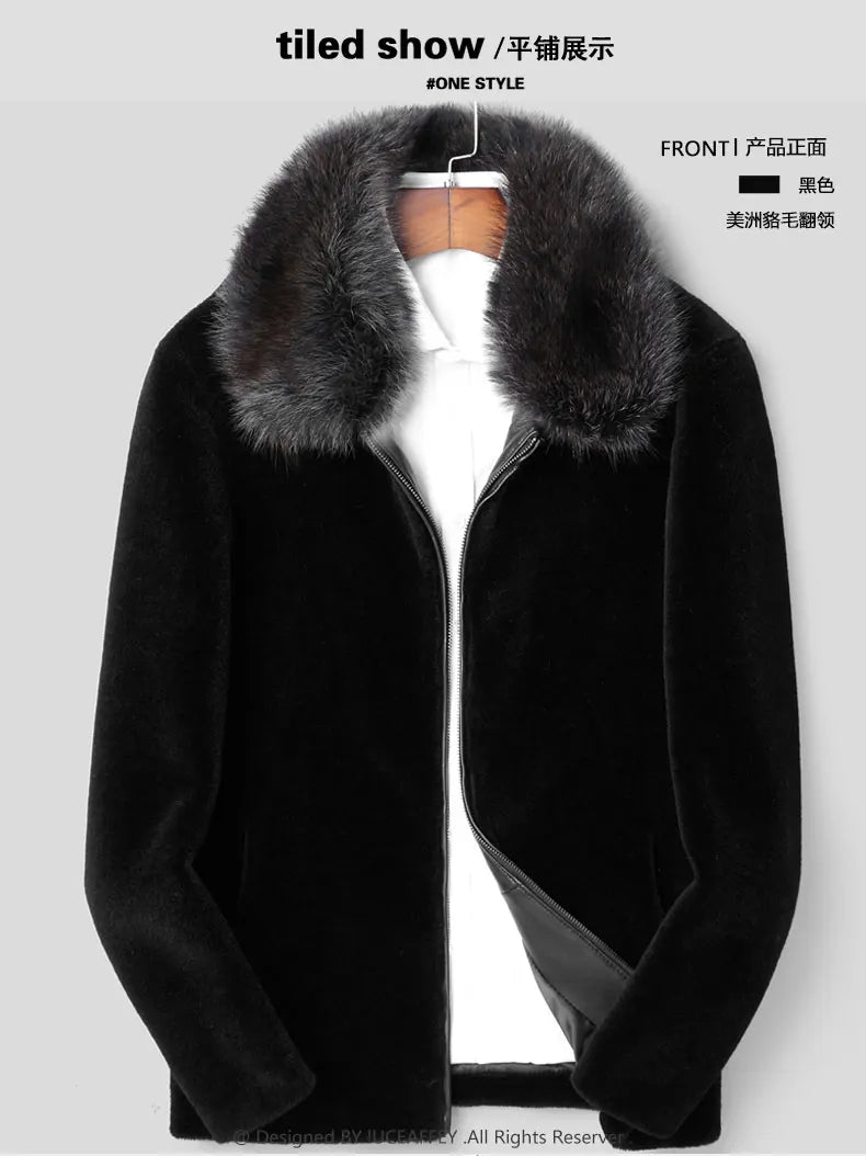 New sheep shearing fur integrated men's short leather jacket mink hair lapel men's fur coat coat thick coat