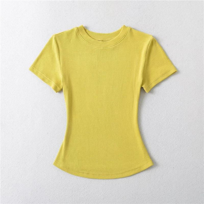 STVY Women's Slim Fit Solid Knit Tee with O-Neck - High Street Spring/Summer Top
