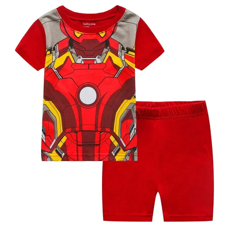 MINISO Kids Cartoon Pajama Sets – Short Sleeve Summer Outfits for Boys &amp; Girls (Spiderman, Iron Man, Mickey, Elsa &amp; More)