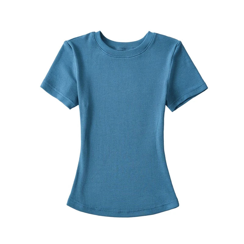 STVY Women's Slim Fit Solid Knit Tee with O-Neck - High Street Spring/Summer Top