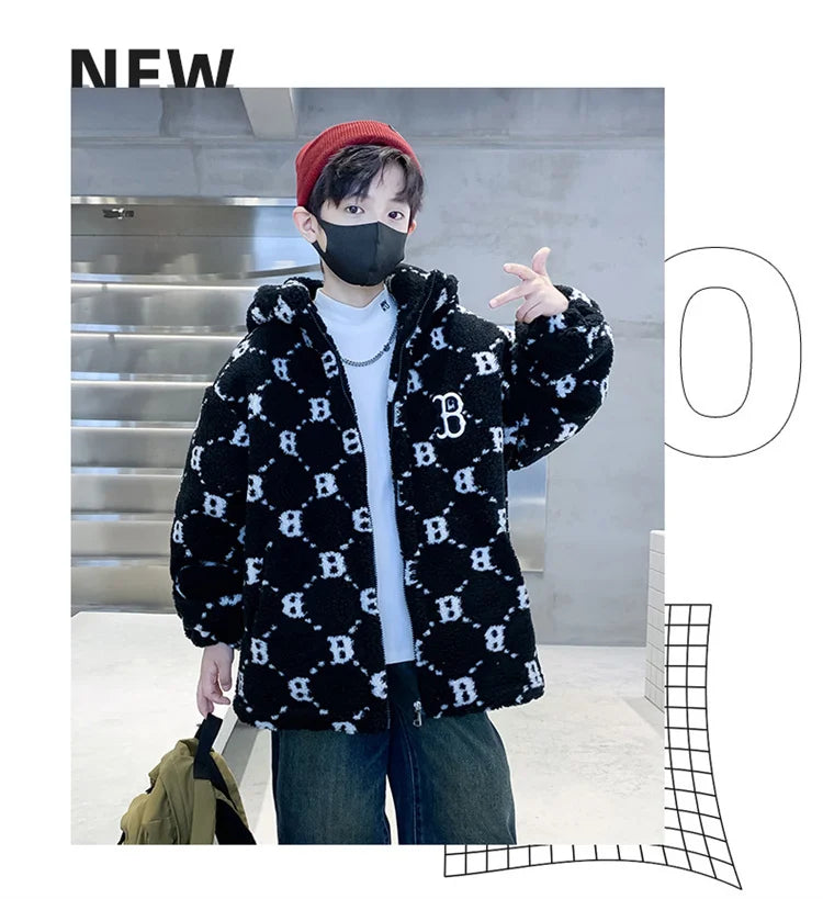 Teenage Warm Wool Jacket Zip Up Hoodie Blends Outerwear