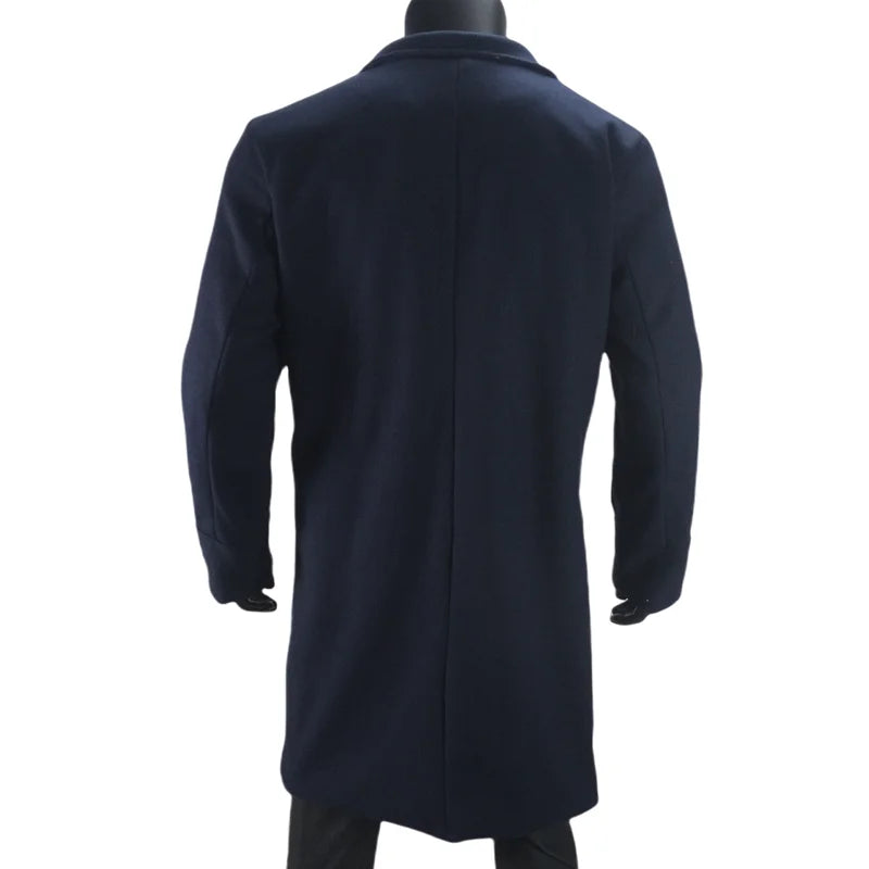 Men Long Double-breasted Coat with Lining Warm Type Wool Blend Lapel Casual Eu Size Customized overcoat