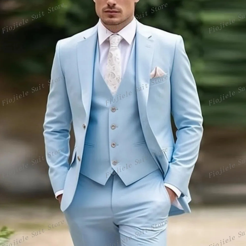 Fiojiele Men's Formal Wedding Suit - Cotton-Polyester Blend, Single Breasted, Four-Season Comfort