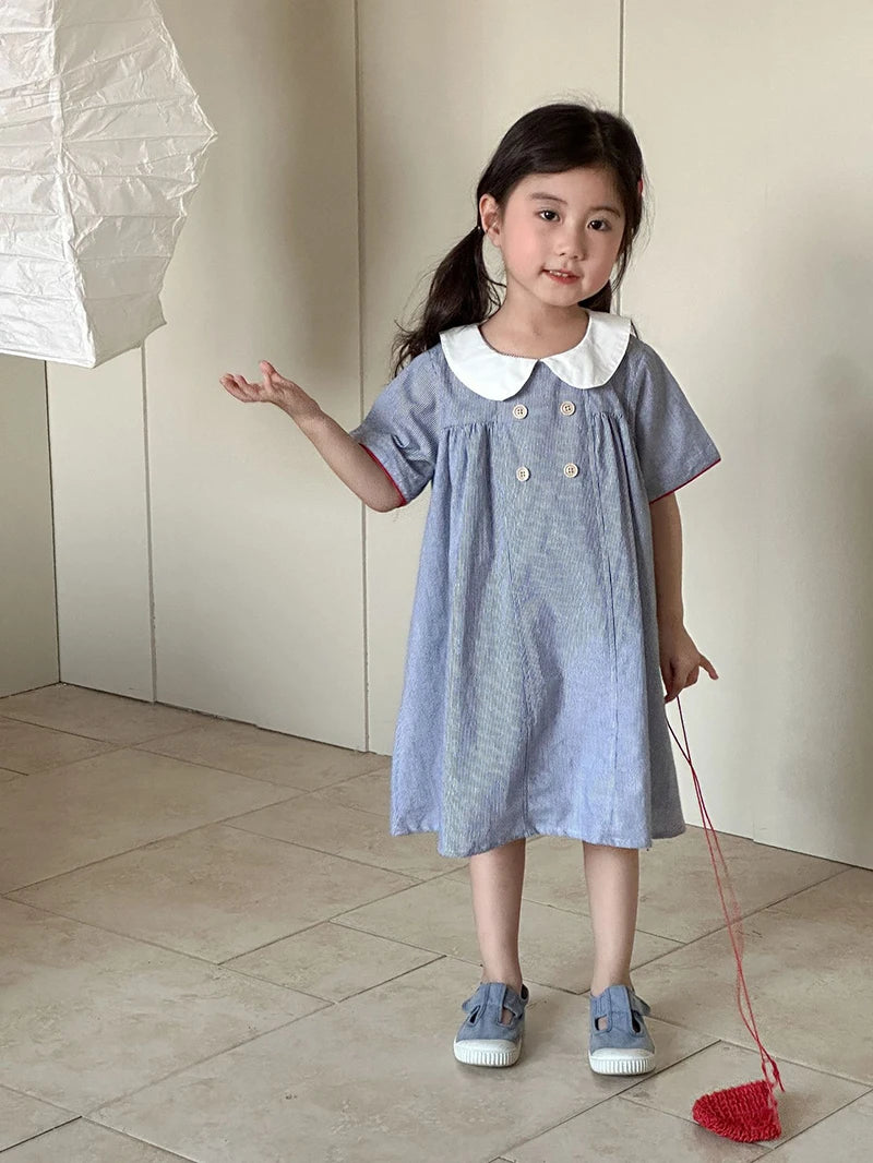 MILANCEL Unisex Summer Cotton Clothing Set for Kids (Ages 4–6) – Striped Short Sleeve Shirt and Shorts