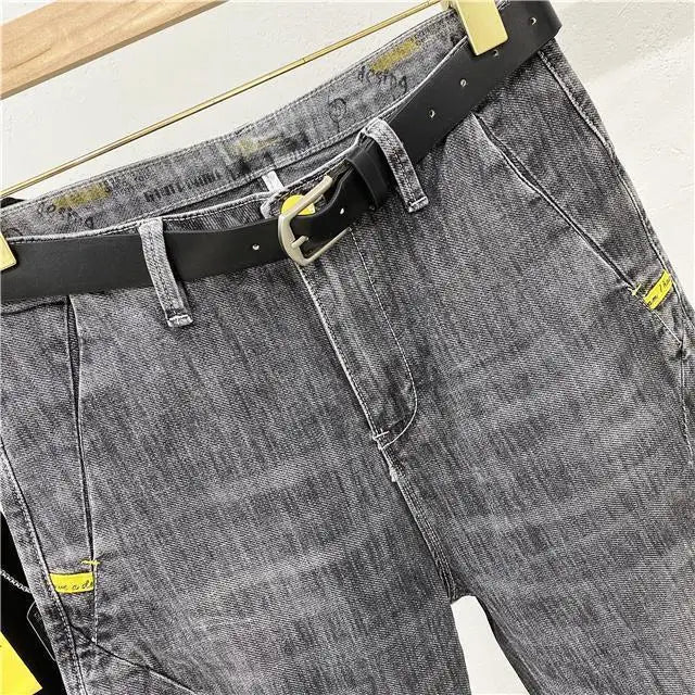 Fashionable Summer Autumn Luxury Cotton Trousers for Men Slim Solid Jeans with Stretch Classic Casual and Formal Wear Grey Jeans