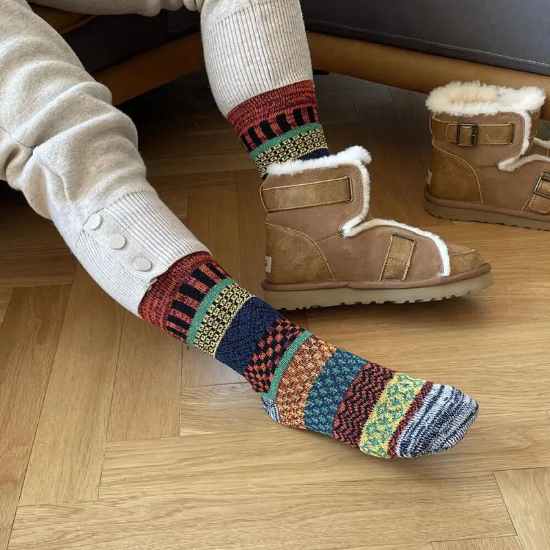 5 Pairs Winter Thick Warm Nordic Wool Blend Socks High Quality Fashion Vintage Thermal Crew socks For Men and Women Gifts 2023