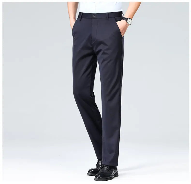 Men's Stretchy Casual Business Pants Spring Summer Breathable Full Length Home Work Trousers