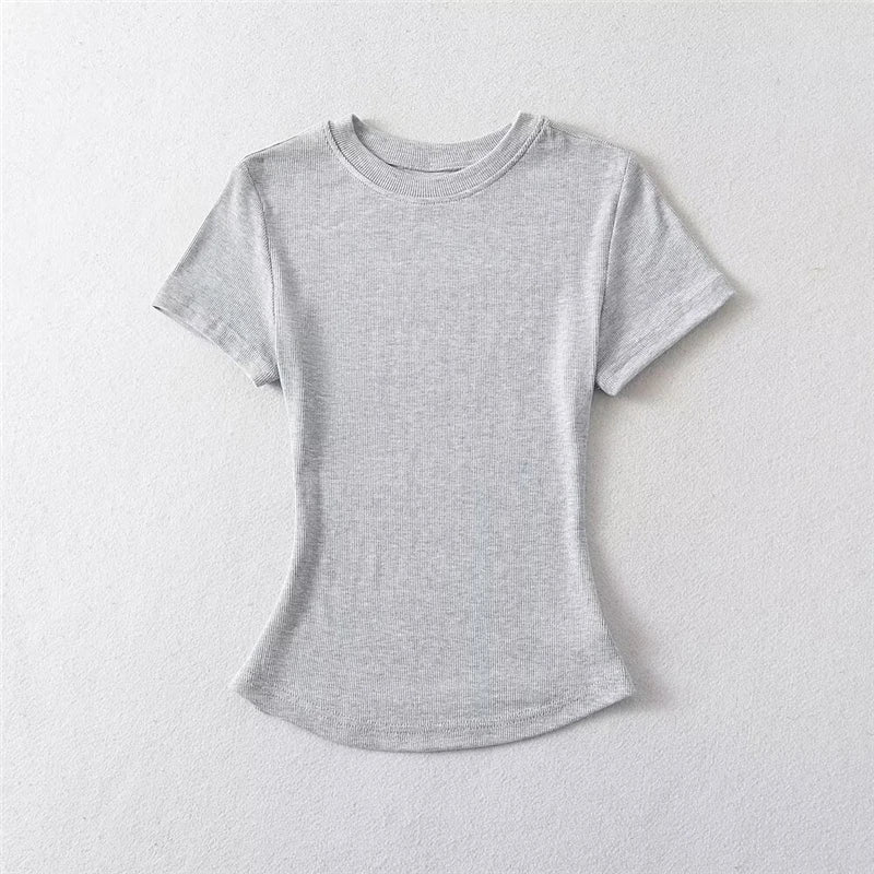 STVY Women's Slim Fit Solid Knit Tee with O-Neck - High Street Spring/Summer Top