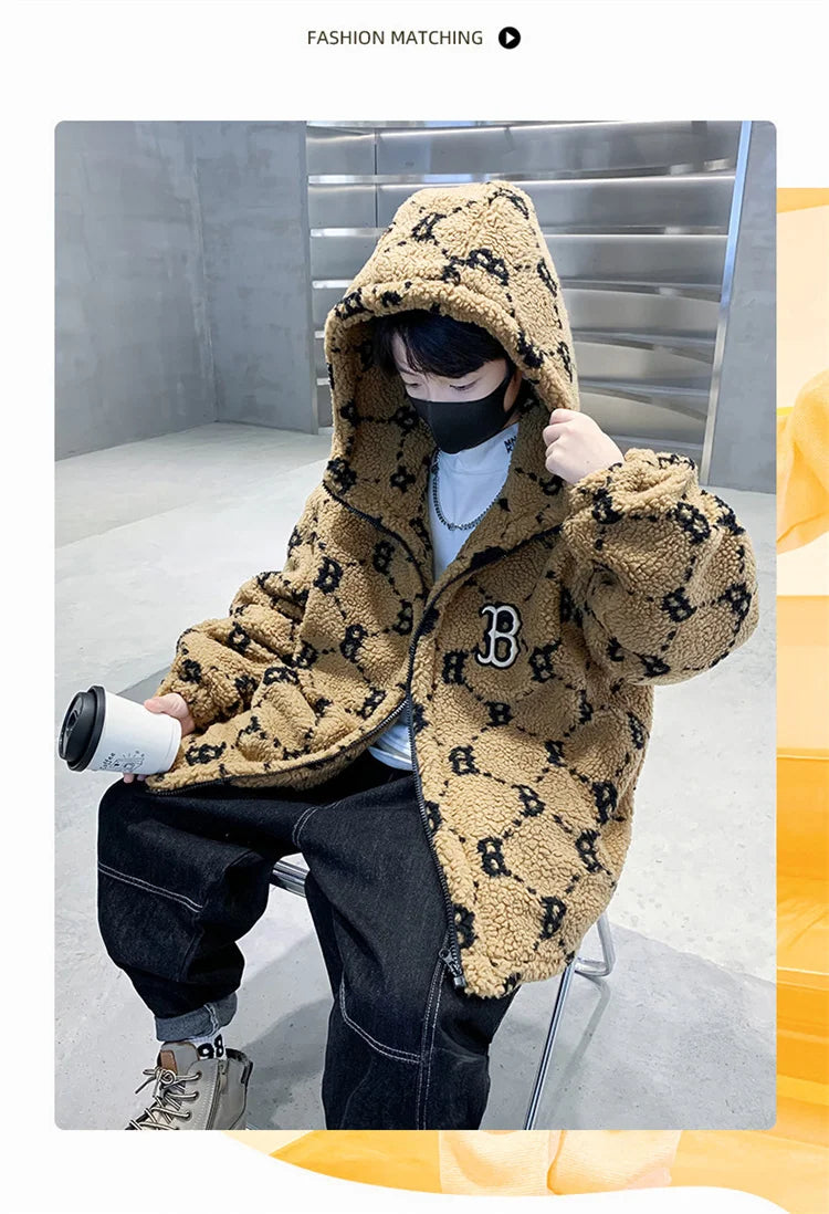 Teenage Warm Wool Jacket Zip Up Hoodie Blends Outerwear