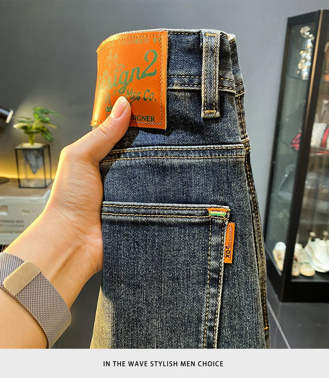 High end luxury casual jeans for men autumn winter fashion straight tube slim fit light business casual denim long pants