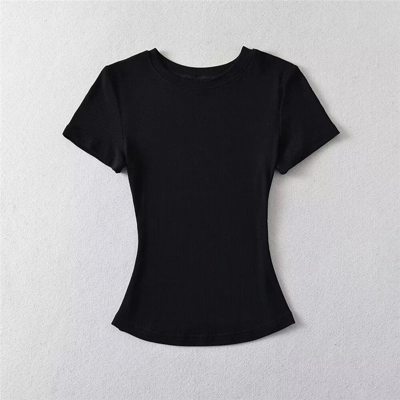 STVY Women's Slim Fit Solid Knit Tee with O-Neck - High Street Spring/Summer Top