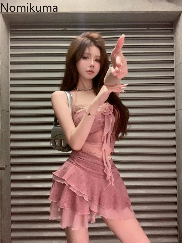 Nomikuma Women's Sexy Ruffled A-Line Mini Dress – Sleeveless V-Neck Summer Style