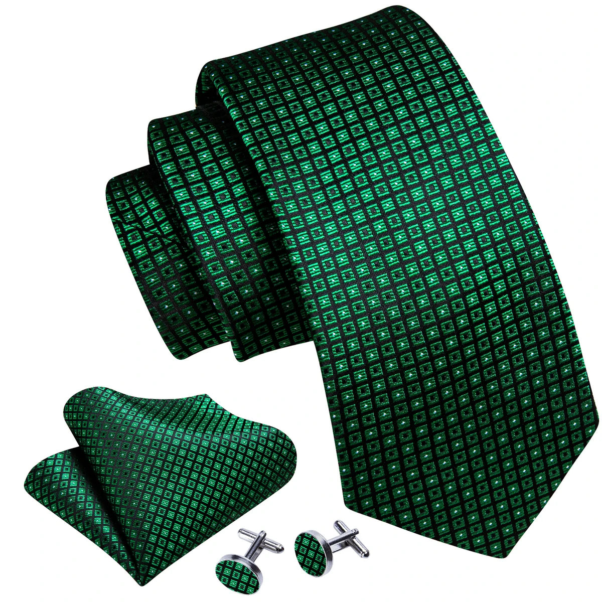 Olive Green Men Tie Silk Solid Pocket Square Cufflinks Sets Elegant Woven Necktie For Male Groom Wedding Party Barry.Wang 5261