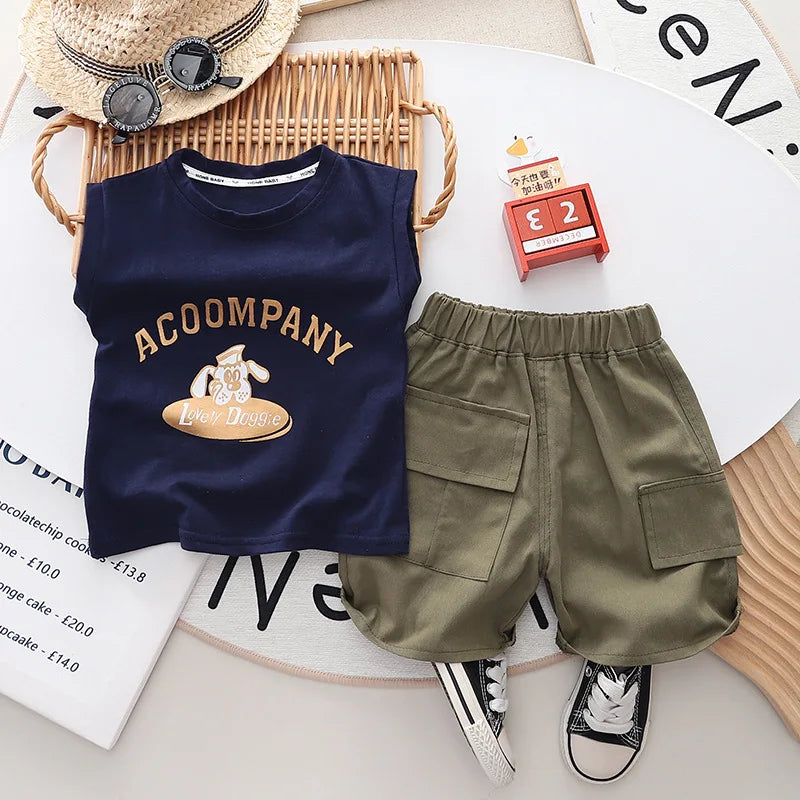 NoEnName_Null Summer Cartoon Cotton Set for Boys (1-3Y) – Sleeveless Pullover Outfit