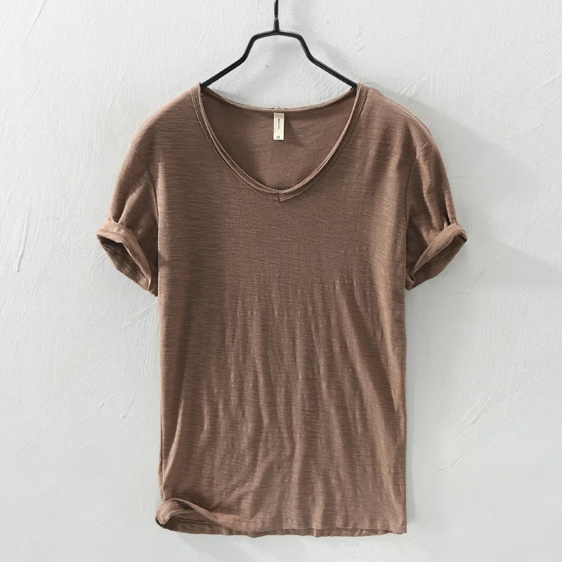 FAVOCENT Men’s V-Neck Bamboo Fiber Cotton-Polyester Casual Tee – Comfortable &amp; Stylish for Summer