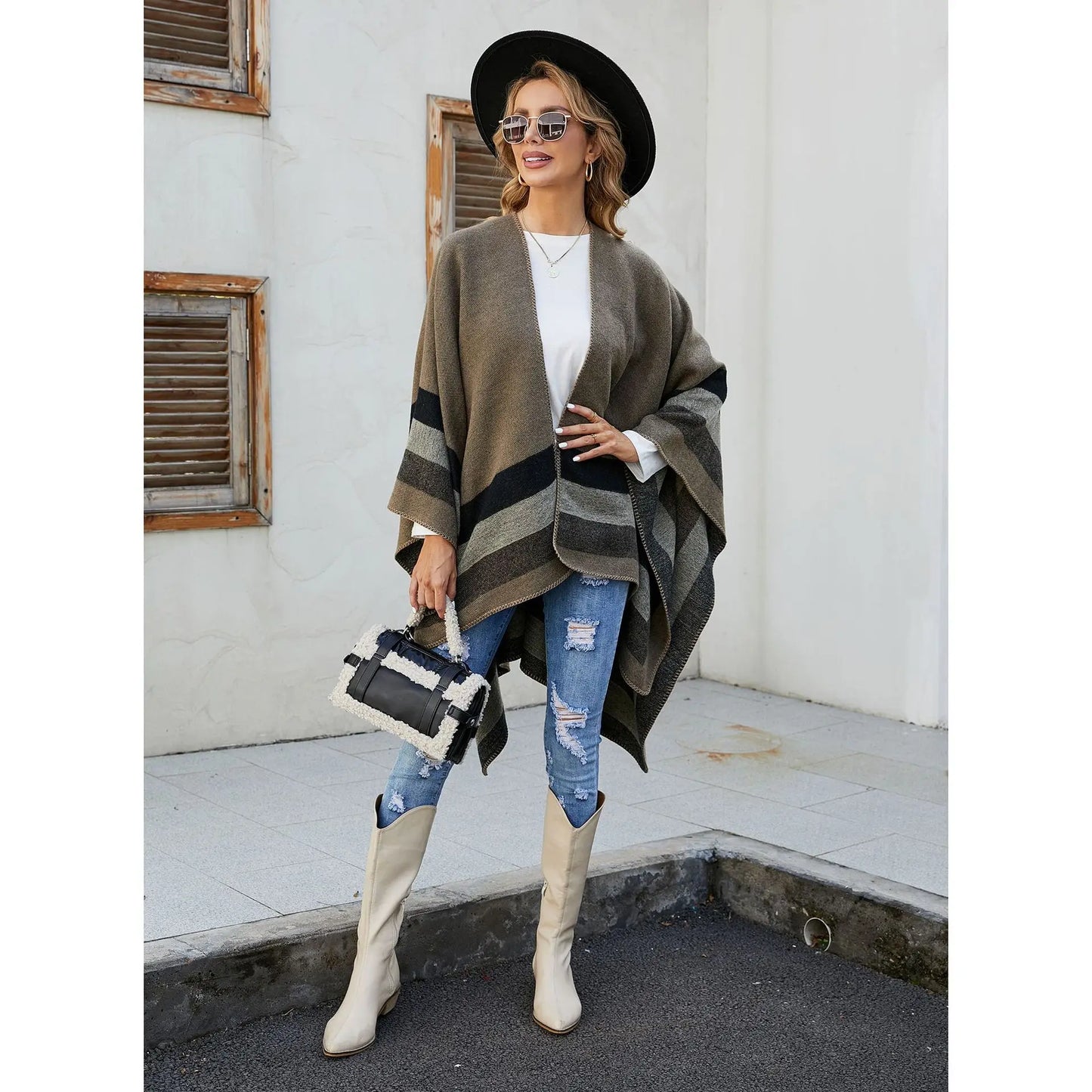 2024 New Fashion Winter Warm Plaid Ponchos And Capes For Women Oversized Shawls and Wraps up Cashmere Pashmina Female Bufanda Mujer