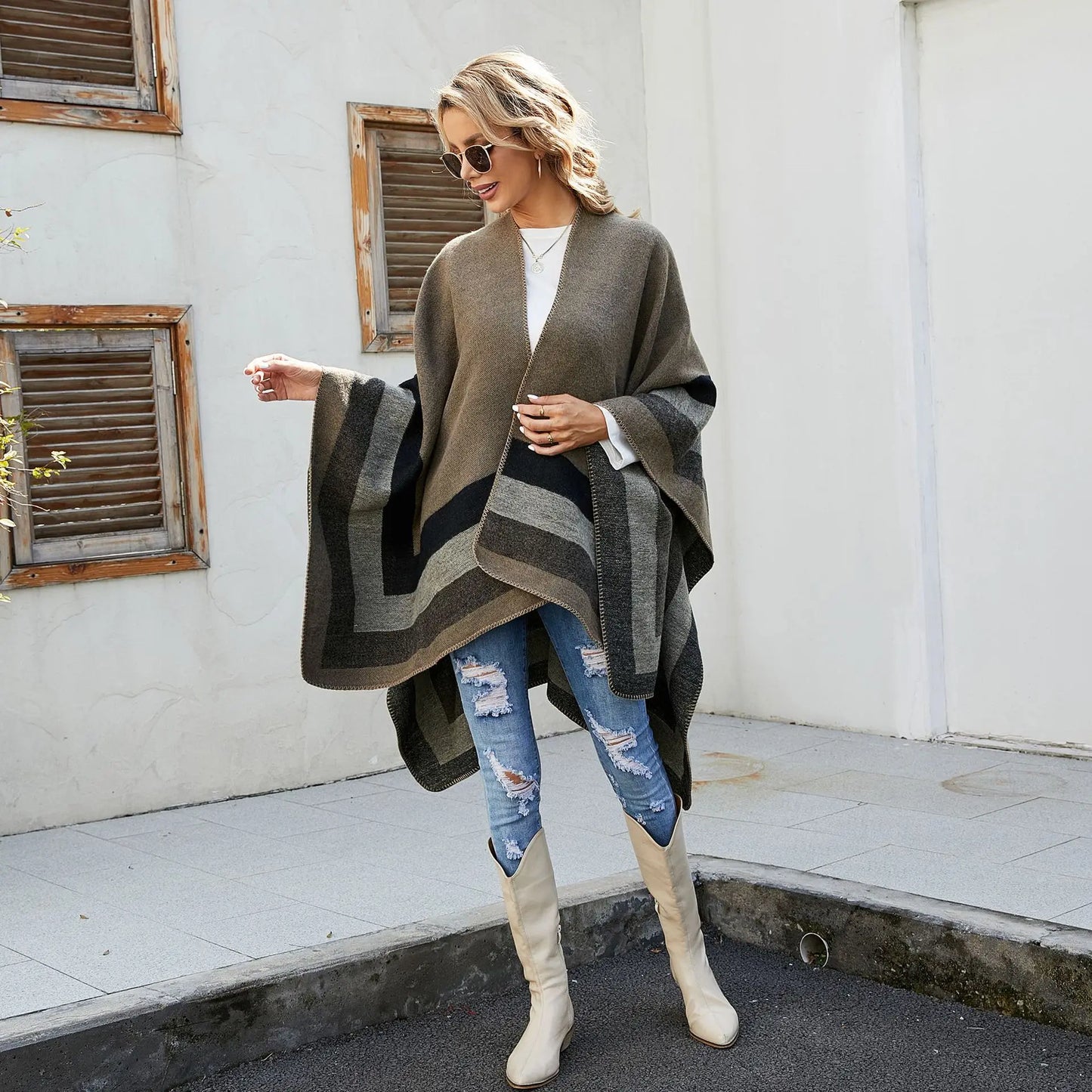 2024 New Fashion Winter Warm Plaid Ponchos And Capes For Women Oversized Shawls and Wraps up Cashmere Pashmina Female Bufanda Mujer