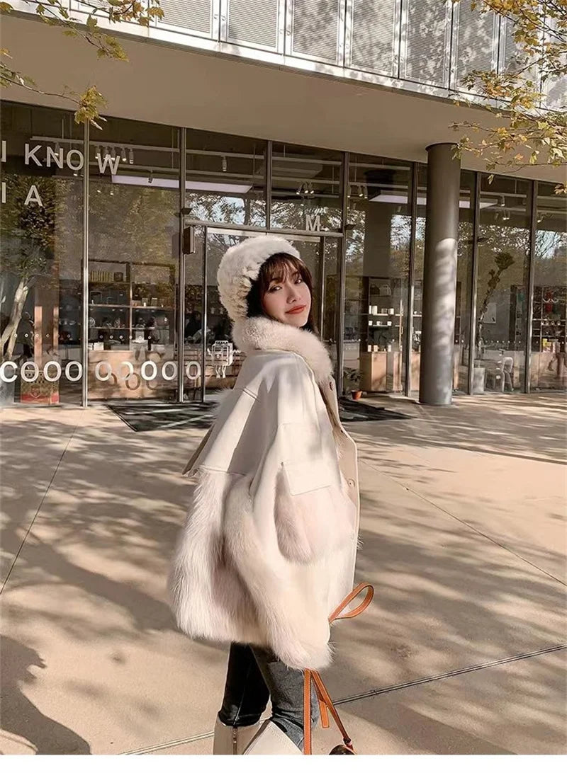 Retro Coffee Fur Coat  2024 Winter Loose Korean Version Fashionable Imitation for wome Fox Fur Thickened Haining High-end Coat