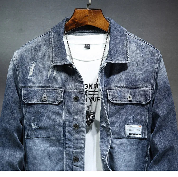 NoEnName_Null Men's Casual Denim Jacket - Spring/Autumn Lightweight Outerwear