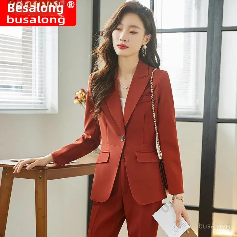 Busalong Autumn/Winter Women's Long Sleeve Professional Western-style Elegant Trousers for Interview Sales Workwear