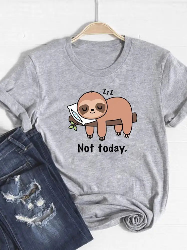 Sloth Cartoon Sweet 90s Cute GraphicT- Shirt Short Sleeve Summer Women Clothing Fashion