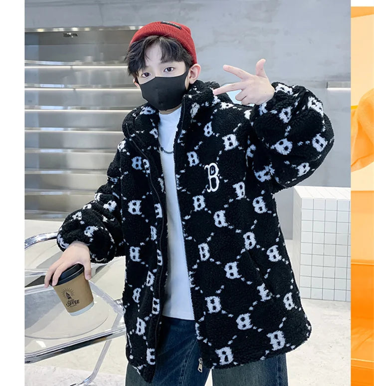 Teenage Warm Wool Jacket Zip Up Hoodie Blends Outerwear
