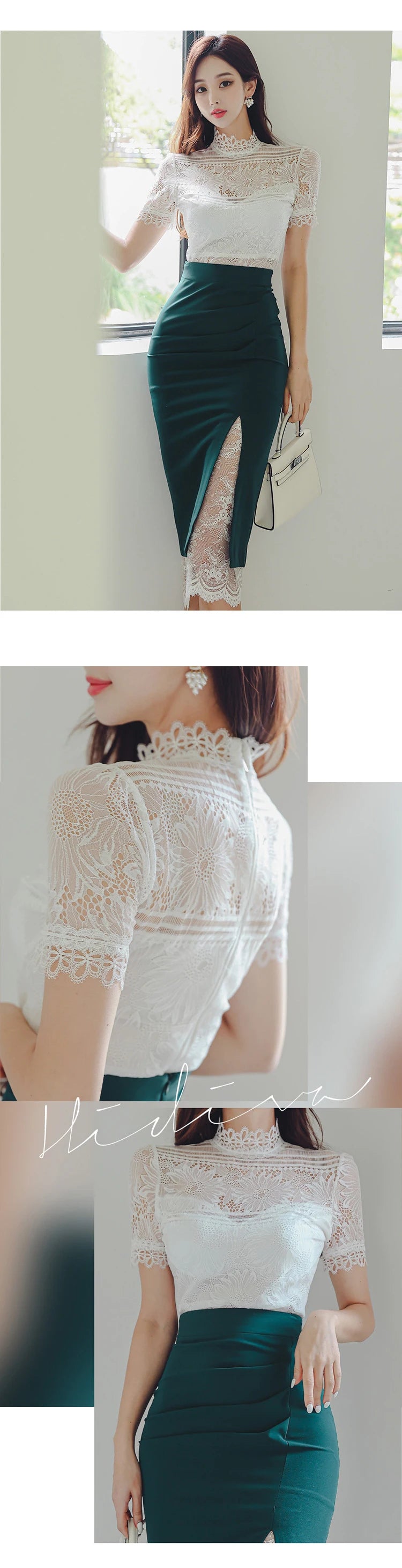 MingJieBiHuo Women's Vintage Slim Fit Lace Midi Dress – Stand Collar, Zipper Closure