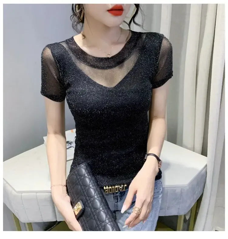 NoEnName_Null Women's Casual O-Neck Summer Tee – Solid Color, Slight Stretch, Short Sleeves