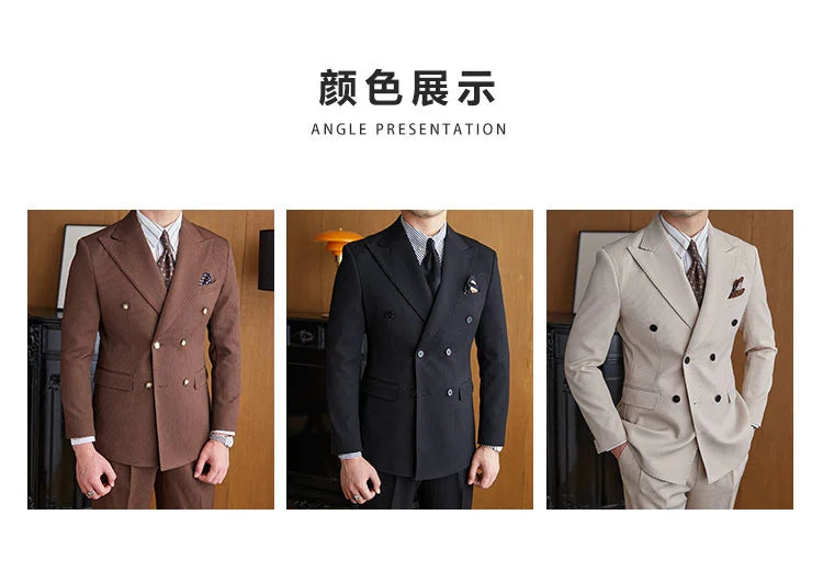 High Quality Double Breasted Suit 2 Pieces designed for Wedding, as well as for Business Formal Casual  Office.