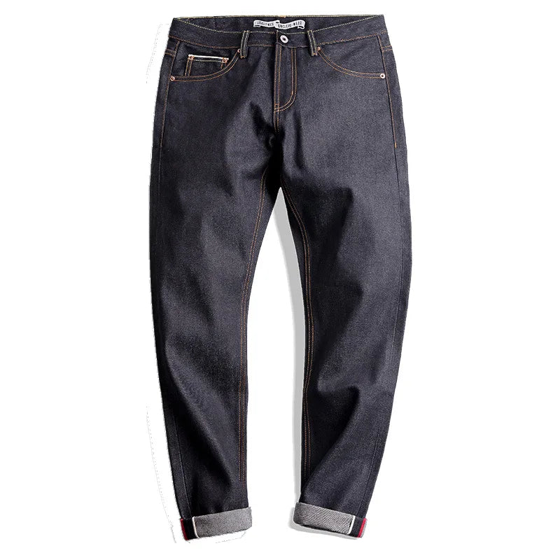 Maden Vintage 14.5oz Selvedge Raw Denim Straight Jeans Classic Men's Autumn Solid Trousers