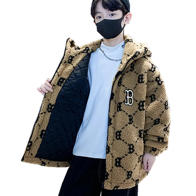 Teenage Warm Wool Jacket Zip Up Hoodie Blends Outerwear
