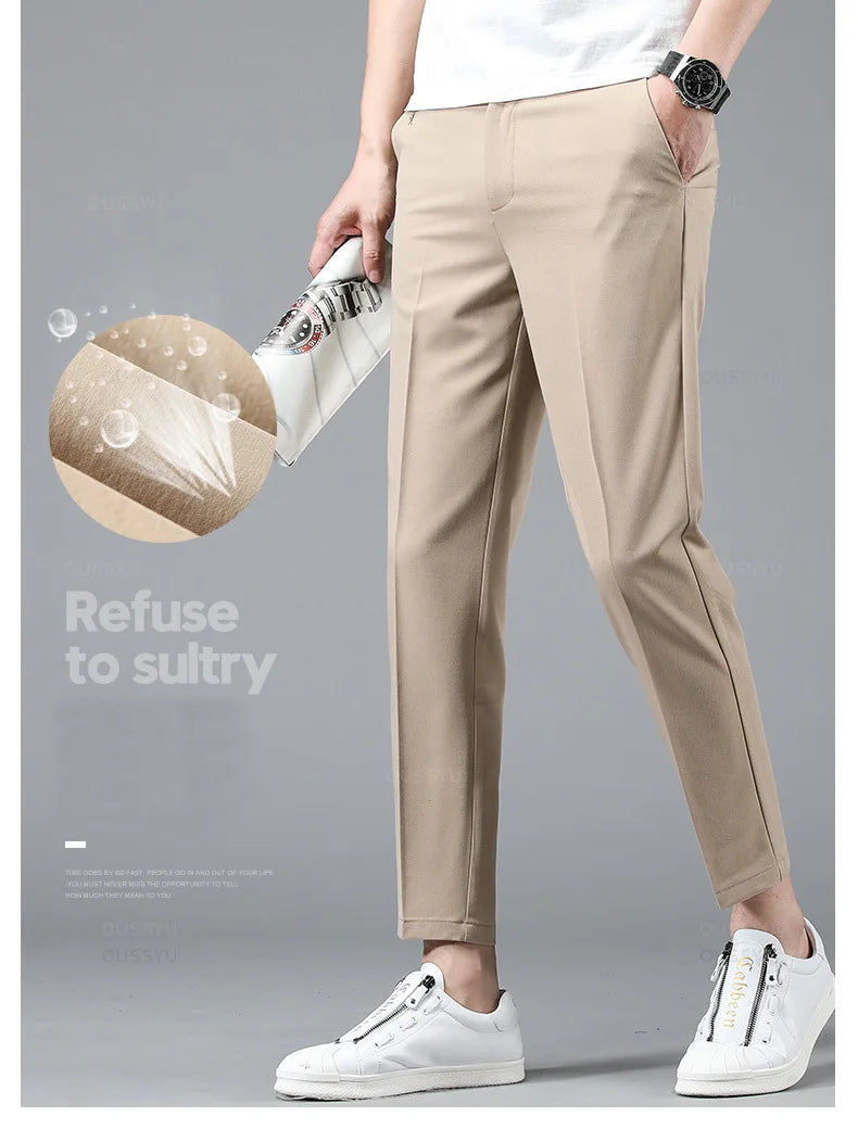 OUSSYU Men’s Smart Casual Straight-Leg Pants – Lightweight Summer Collection