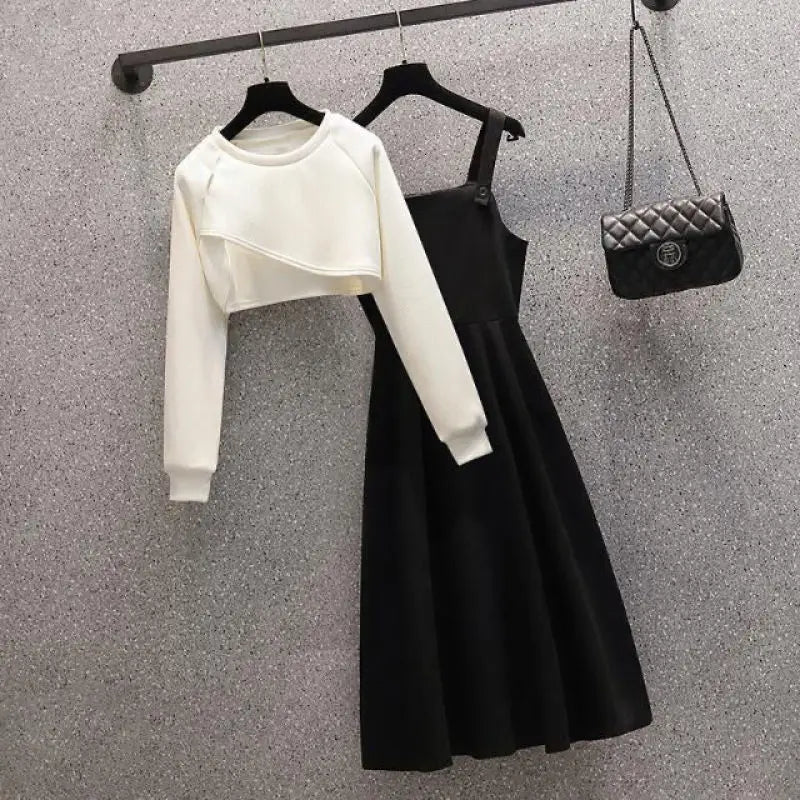 Women's Spring Autumn Fashion Two Piece Dress Set 2023 Korean Casual Short Sleevels Dresses Outfits Lady Clothing