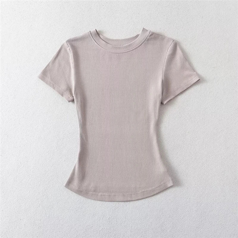 STVY Women's Slim Fit Solid Knit Tee with O-Neck - High Street Spring/Summer Top